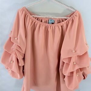 CeCe Blush Off-Shoulder Blouse with Pearl Details